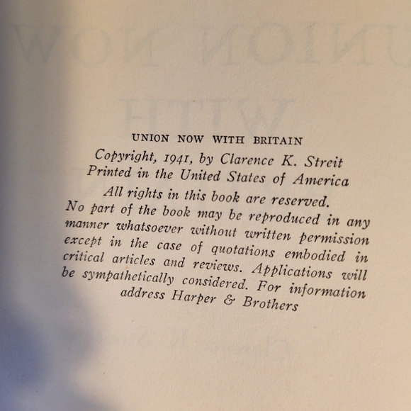 Union Now 1940 & Union Now With Britain 1941 by Clarence K. Streit~HCDJ~Vintage - Picture 6 of 15